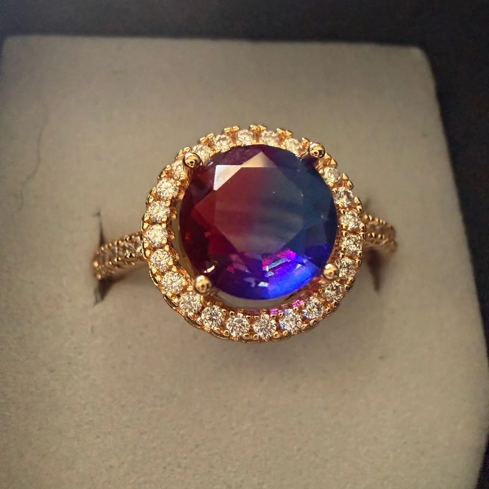 NEW! Pretty Bird Jewelry Gold Halo Ring with Pink Purple Center Stone size 8 - Picture 3 of 16